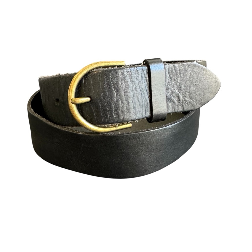 American Eagle Black Leather Belt Gold Tone Buckle Unisex Medium‎